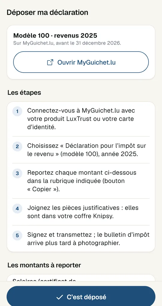 Particulier : déposer, case par case.