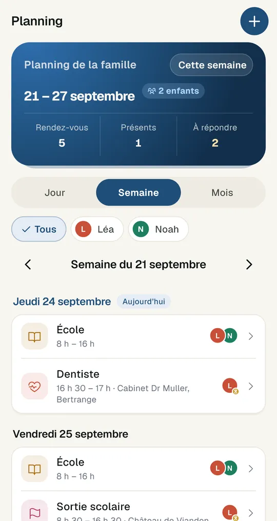 Famille : le planning de la semaine.